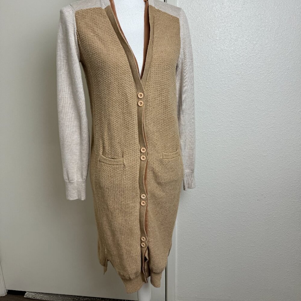 Cardigan Cashmere Wool Bland Buttons Camel Beige  Colorblock Size M